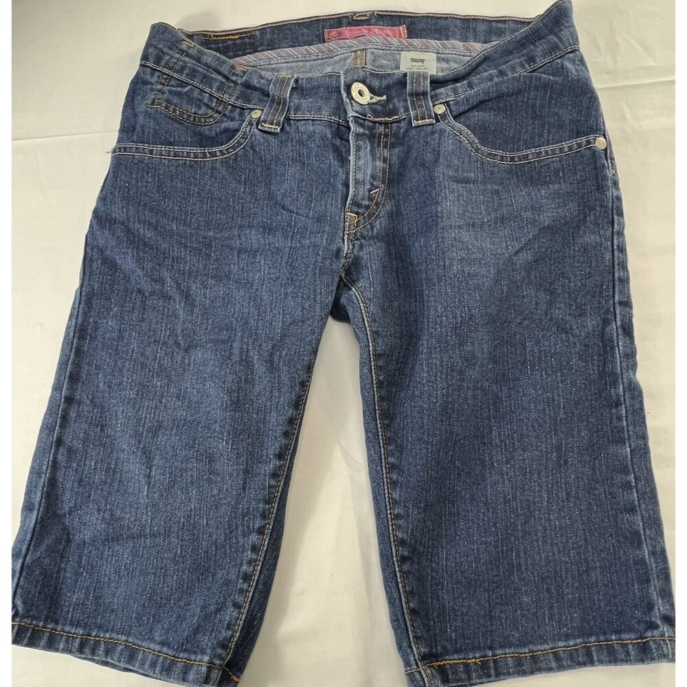 Levis Juniors Medium Blue Denim Bermuda Shorts Embroidered Pockets Size 9